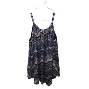 Pinky Tank Top Womens Small Blue Boho Floral Geometric Braided Strap High Low